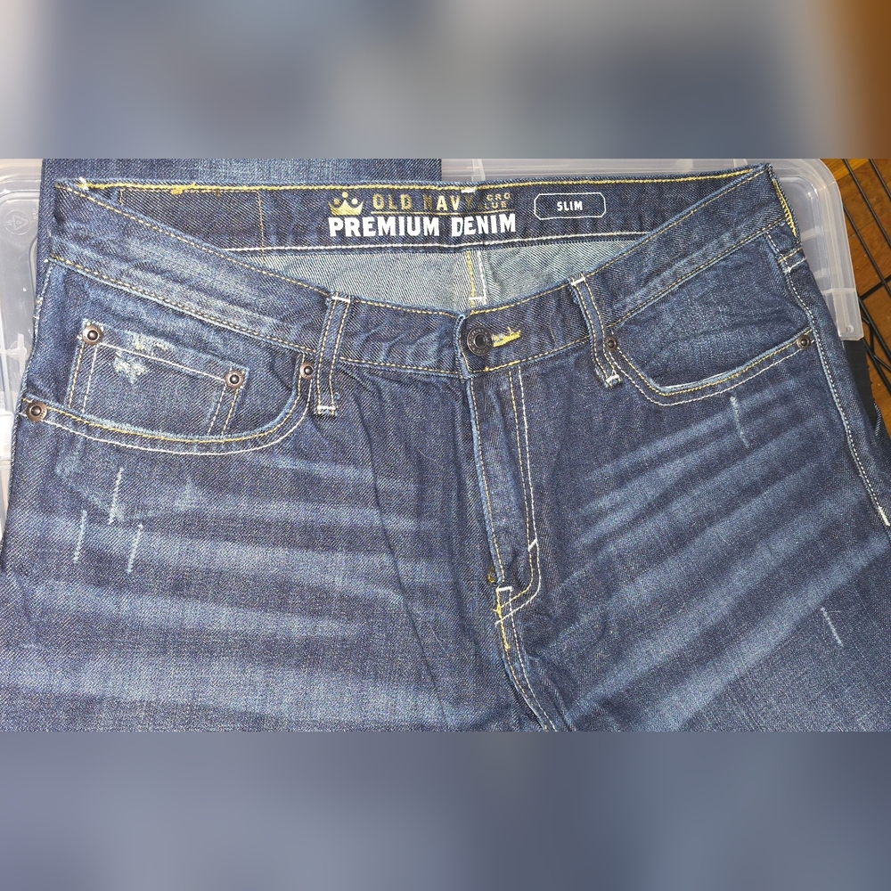 Old Navy DISTRESSED Micro Blue Slim Jeans 34x32 Premium Denim